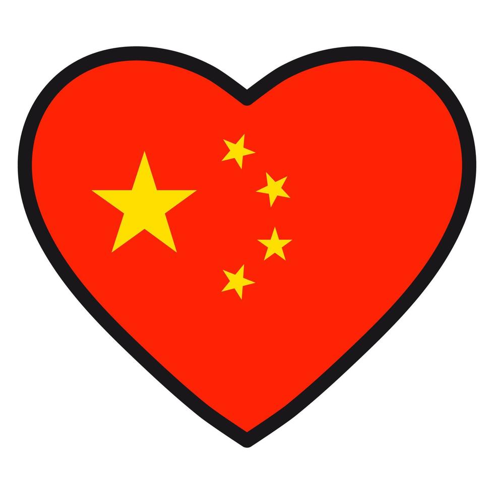 Flag of China in the shape of Heart with contrasting contour, symbol of love for his country, patriotism, icon for Independence Day. vector