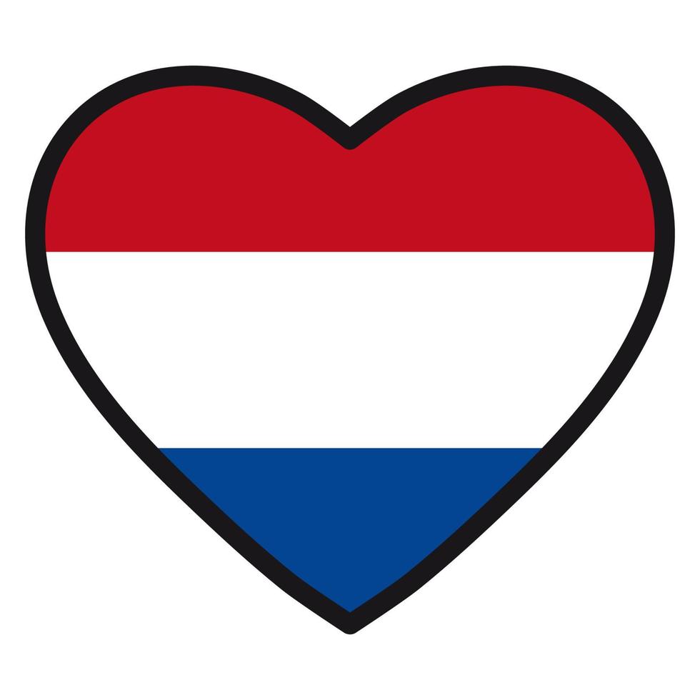 Flag of Netherlands in the shape of Heart with contrasting contour, symbol of love for his country, patriotism, icon for Independence Day. vector