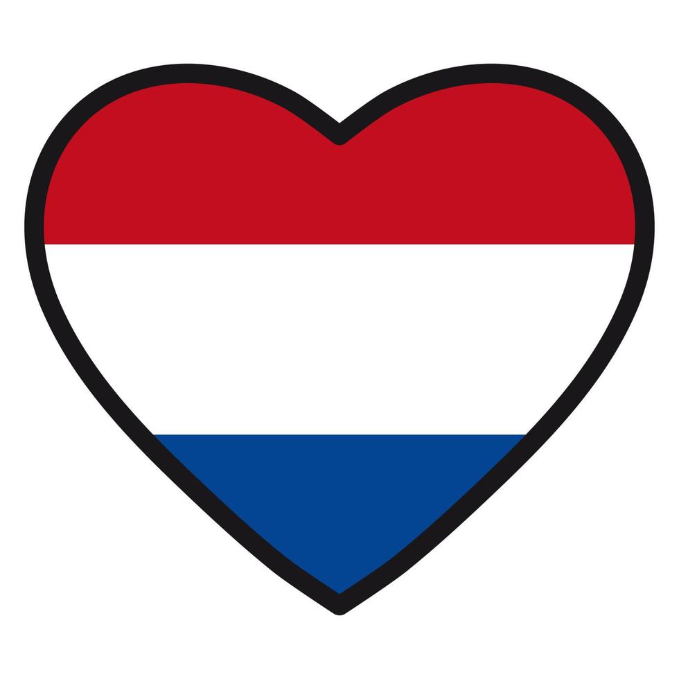 Flag of Netherlands in the shape of Heart with contrasting contour, symbol of love for his country, patriotism, icon for Independence Day. vector