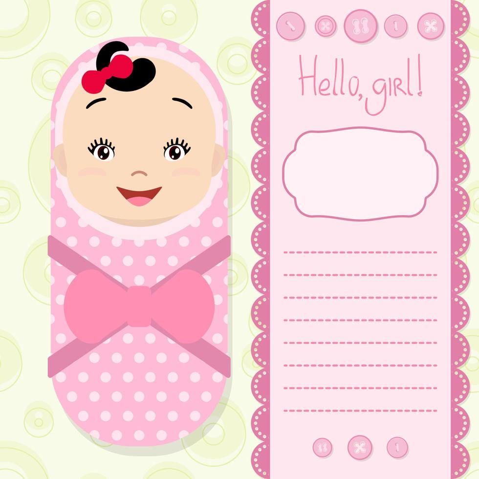 Invitation background with a cute baby, lettering, decorative scrapbook elements and space for text. vector