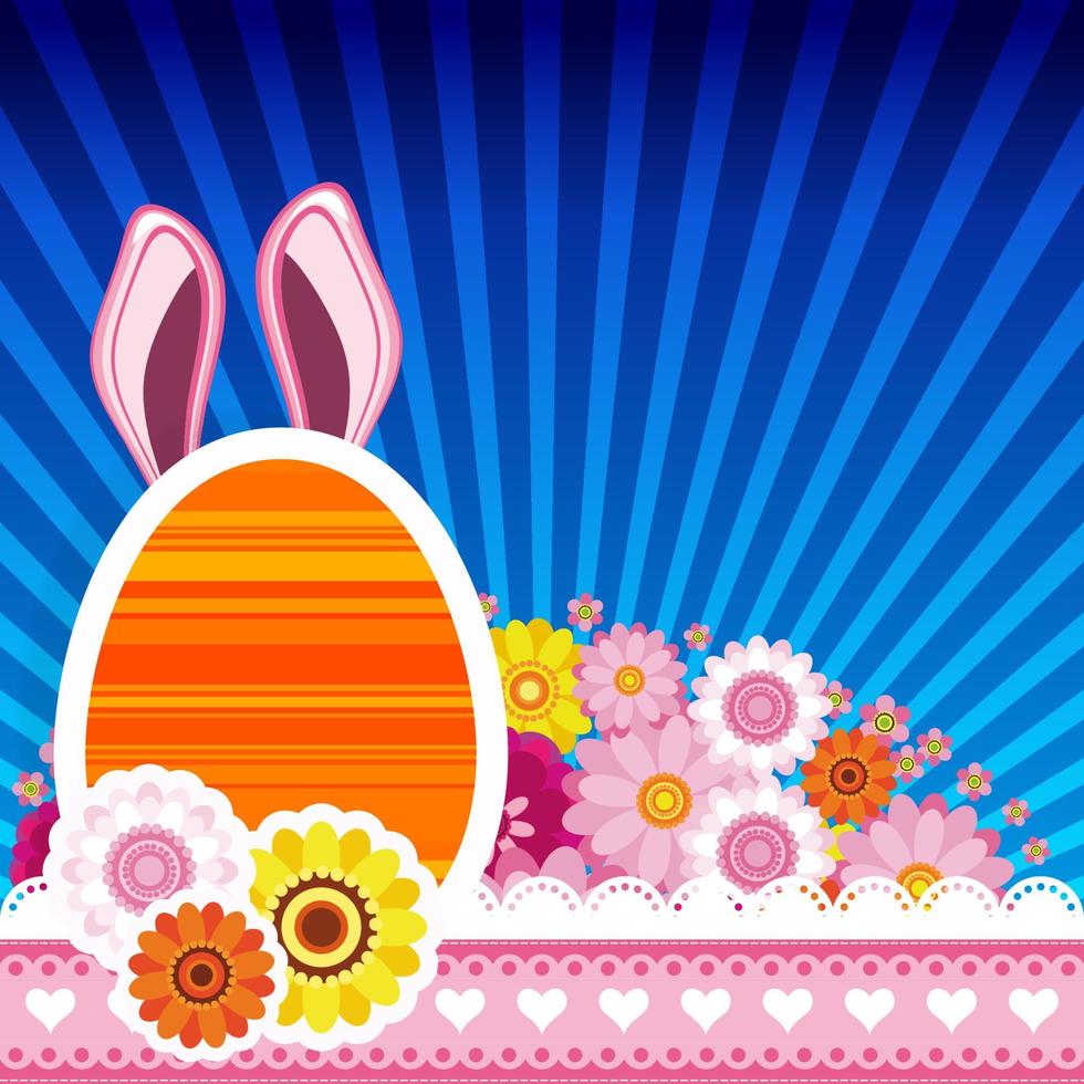 feliz fondo de pascua con huevo, orejas de conejo. colorido diseño de primavera de celebración. vector