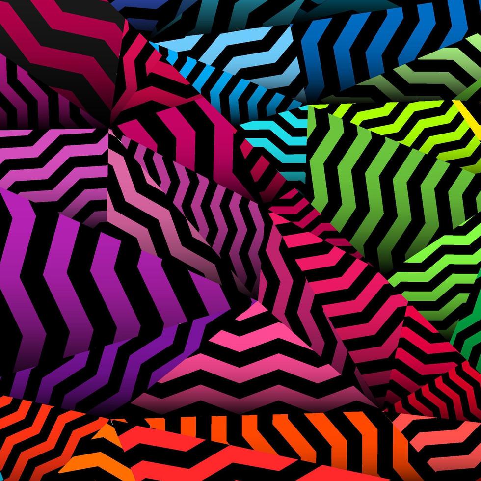 Chevron background, rippled rainbow and black pattern. vector