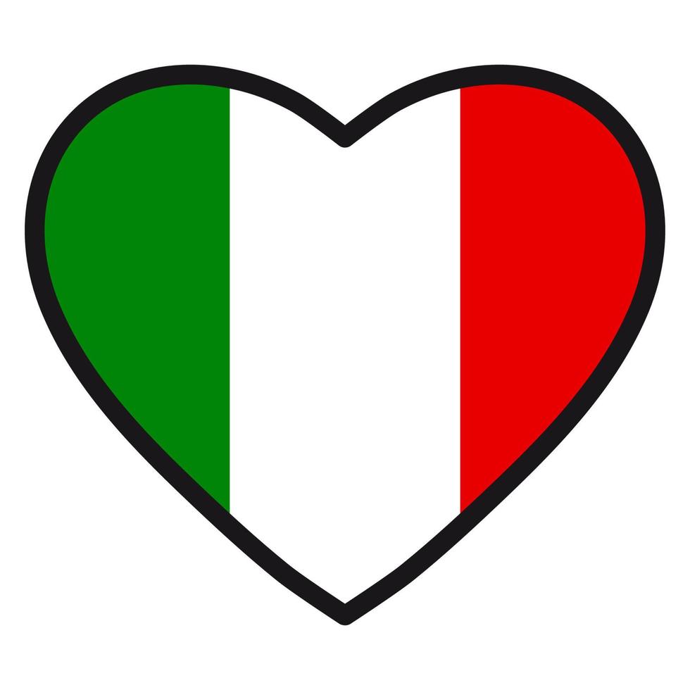 Flag of Italy in the shape of Heart with contrasting contour, symbol of love for his country, patriotism, icon for Independence Day. vector