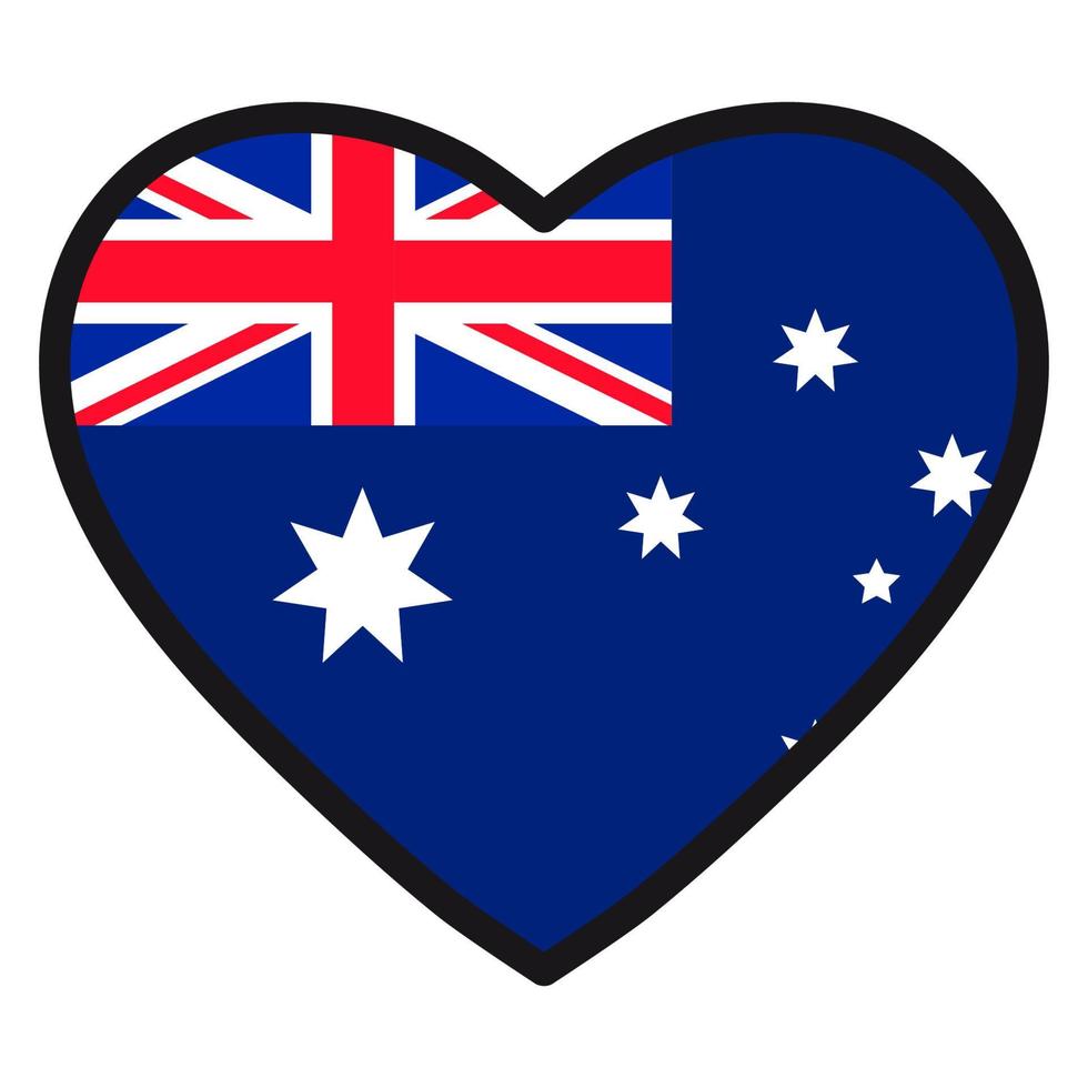 Flag of Australia in the shape of Heart with contrasting contour, symbol of love for his country, patriotism, icon for Independence Day. vector