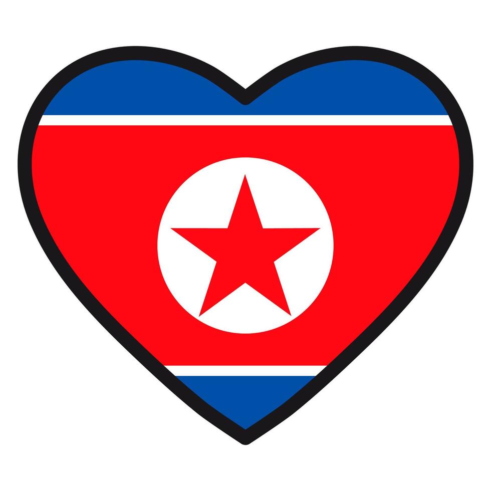 bandera de corea del norte en forma de corazón con contorno contrastante, símbolo de amor por su país, patriotismo, ícono del día de la independencia. vector