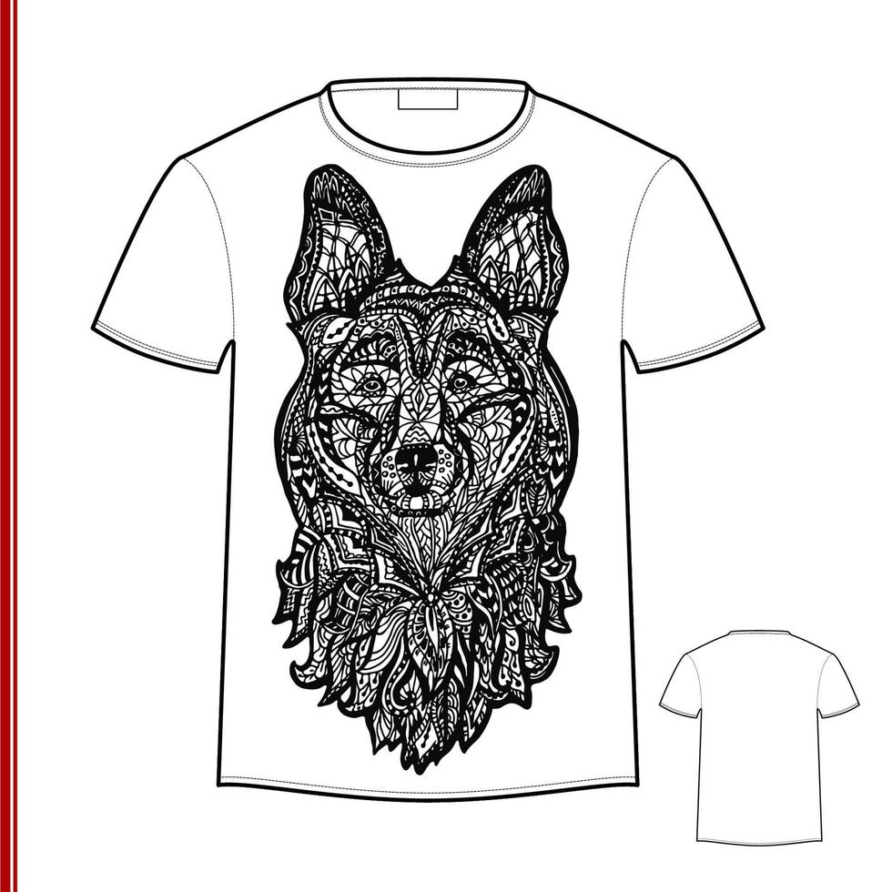 camiseta blanca de regalo con cabeza de perro, perro pastor de cara, símbolo gráfico animal 2018, ilustración vectorial aislada. vector