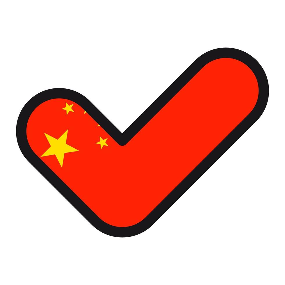 Flag of China in the shape of check mark, vector sign approval, symbol of elections, voting.