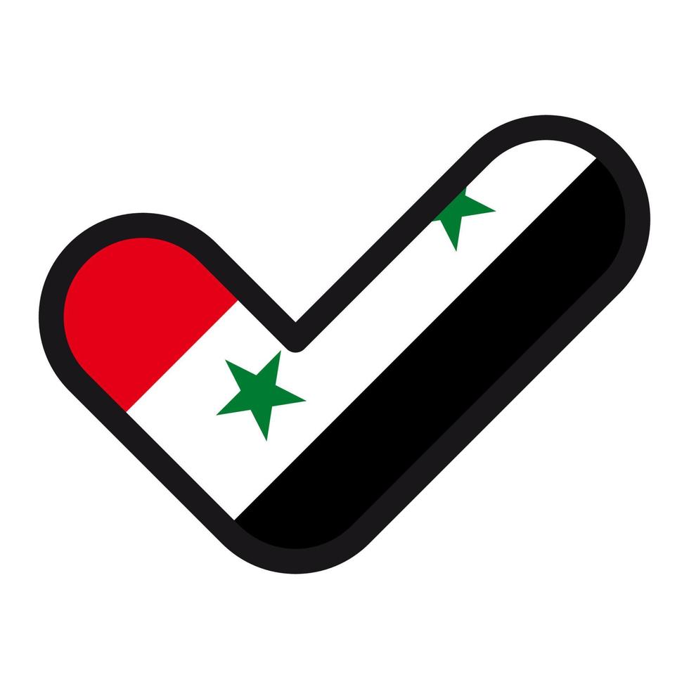 Flag of Syria in the shape of check mark, vector sign approval, symbol of elections, voting.