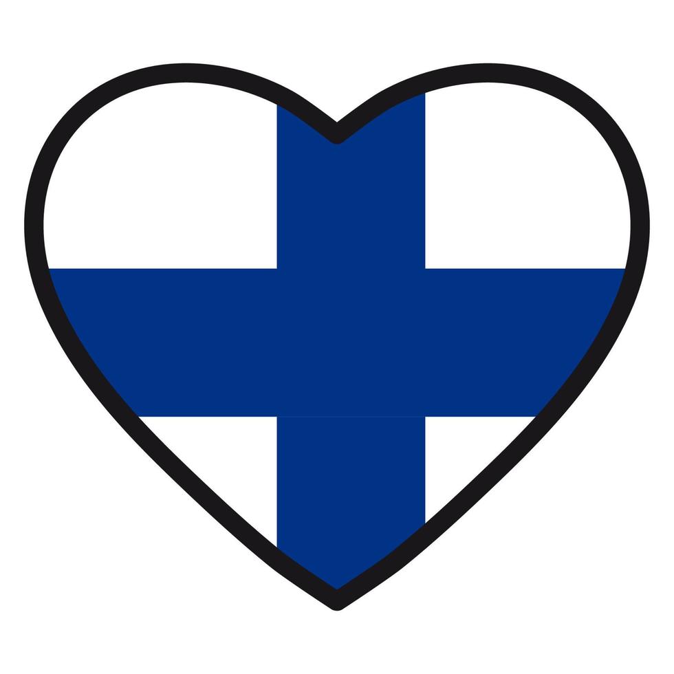 bandera de finlandia en forma de corazón con contorno contrastante, símbolo de amor por su país, patriotismo, icono del día de la independencia. vector