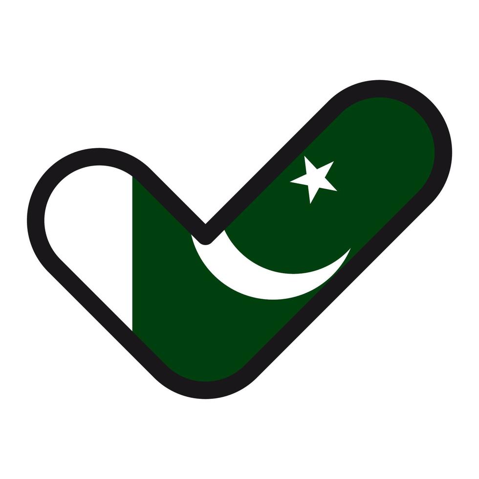 Flag of Pakistan in the shape of check mark, vector sign approval, symbol of elections, voting.