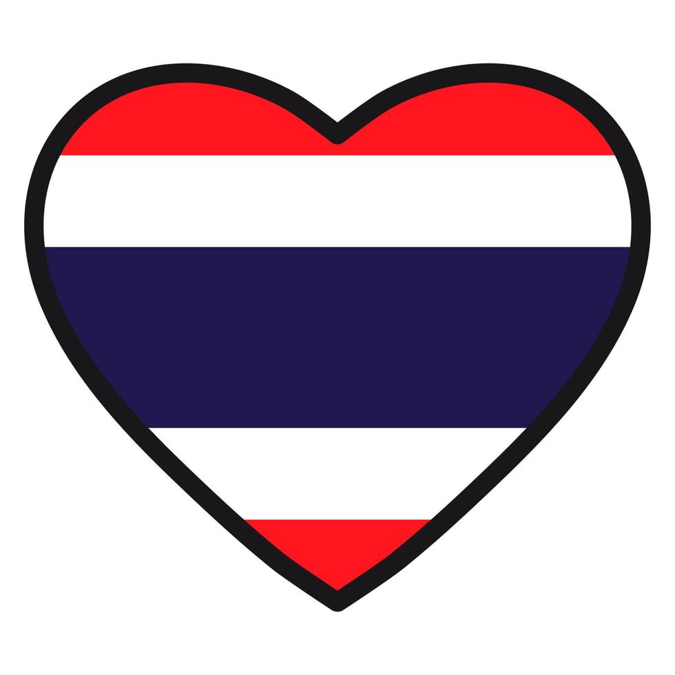 bandera de tailandia en forma de corazón con contorno contrastante, símbolo de amor por su país, patriotismo, icono del día de la independencia. vector