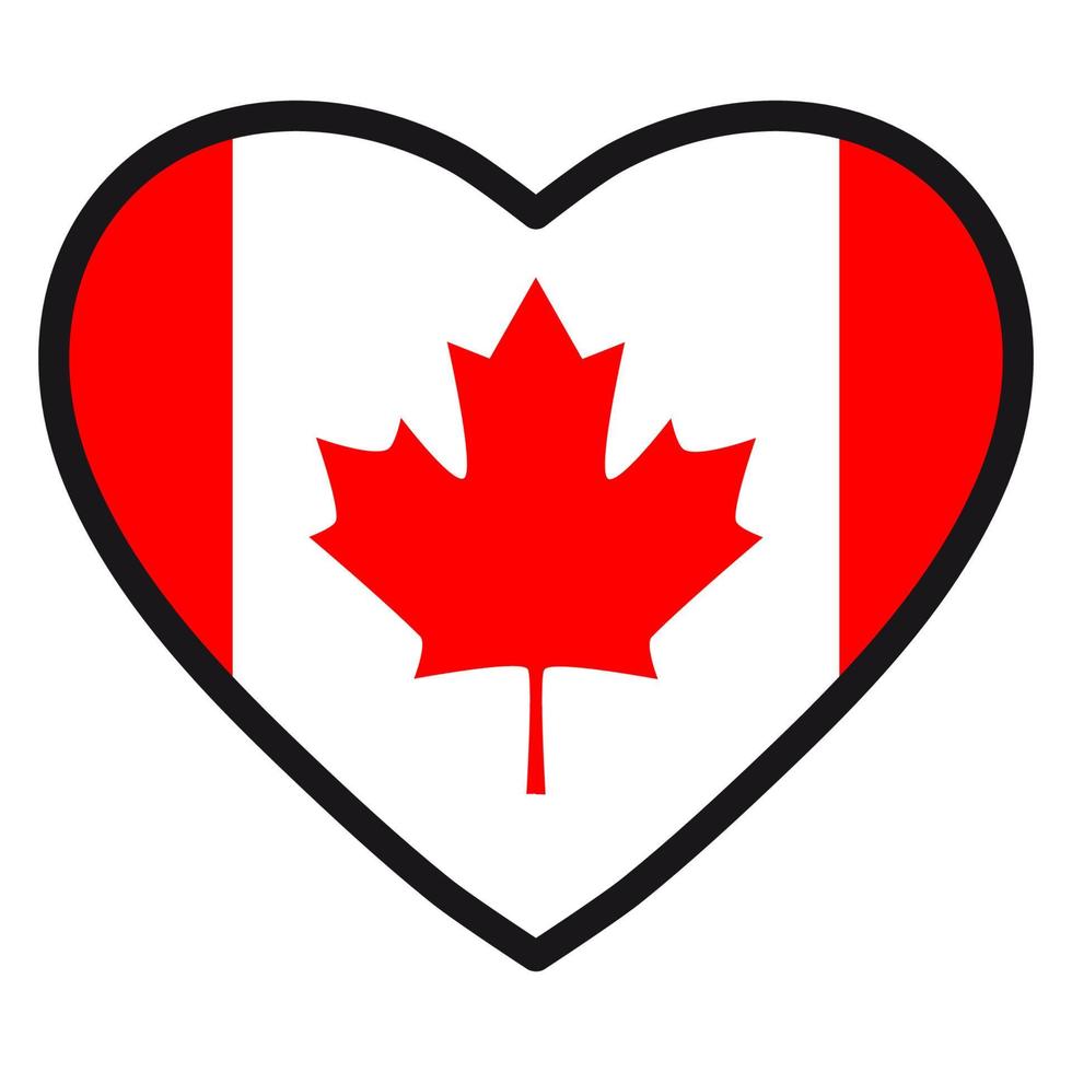 Flag of Canada in the shape of Heart with contrasting contour, symbol of love for his country, patriotism, icon for Independence Day. vector