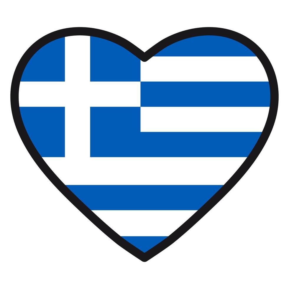 Flag of Greece in the shape of Heart with contrasting contour, symbol of love for his country, patriotism, icon for Independence Day. vector