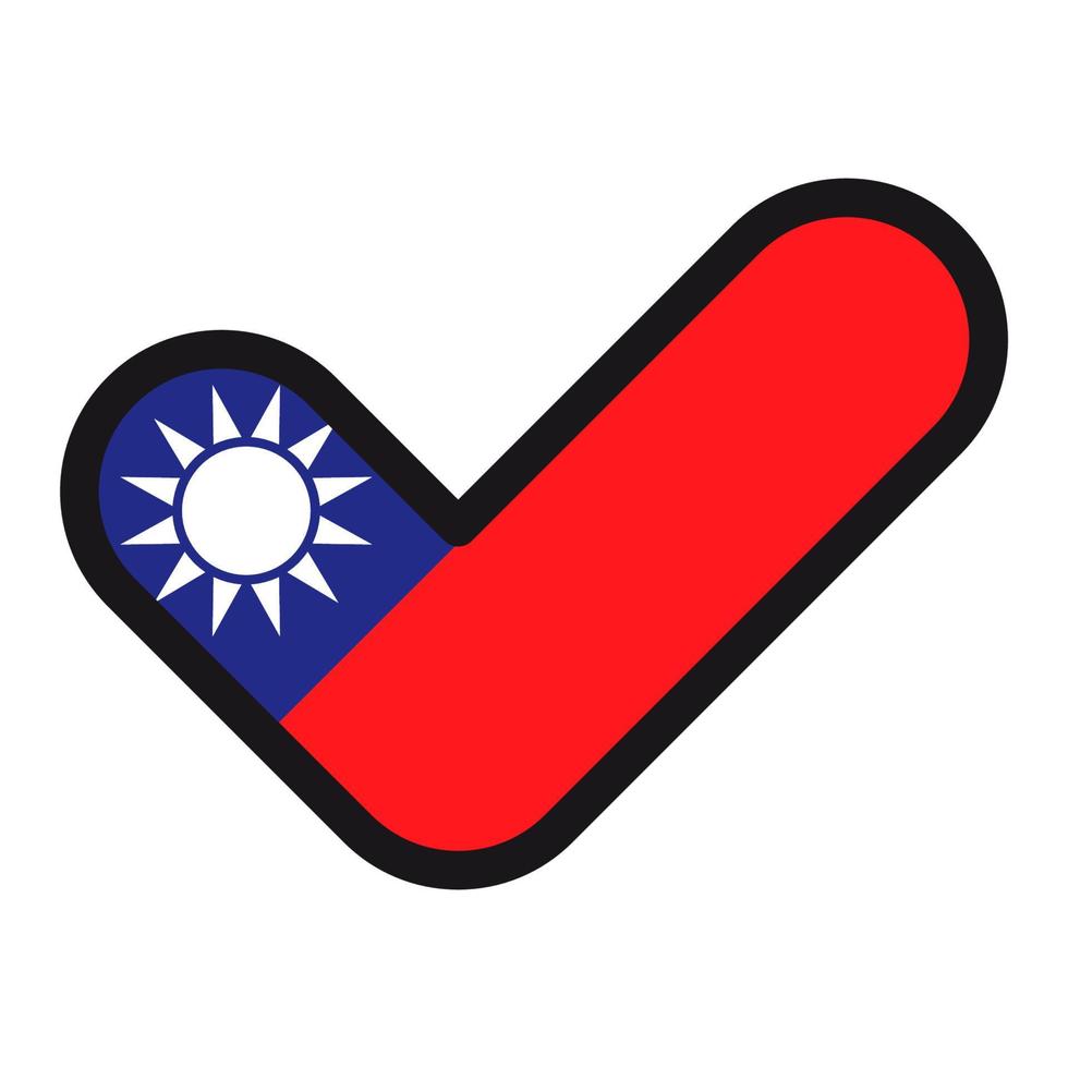 Flag of Taiwan in the shape of check mark, vector sign approval, symbol of elections, voting.