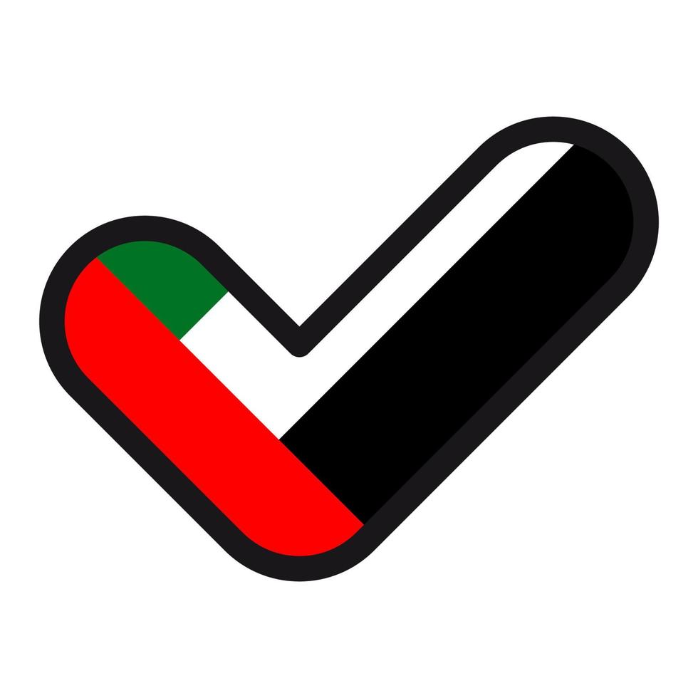 Flag of UAE in the shape of check mark, vector sign approval, symbol of elections, voting.