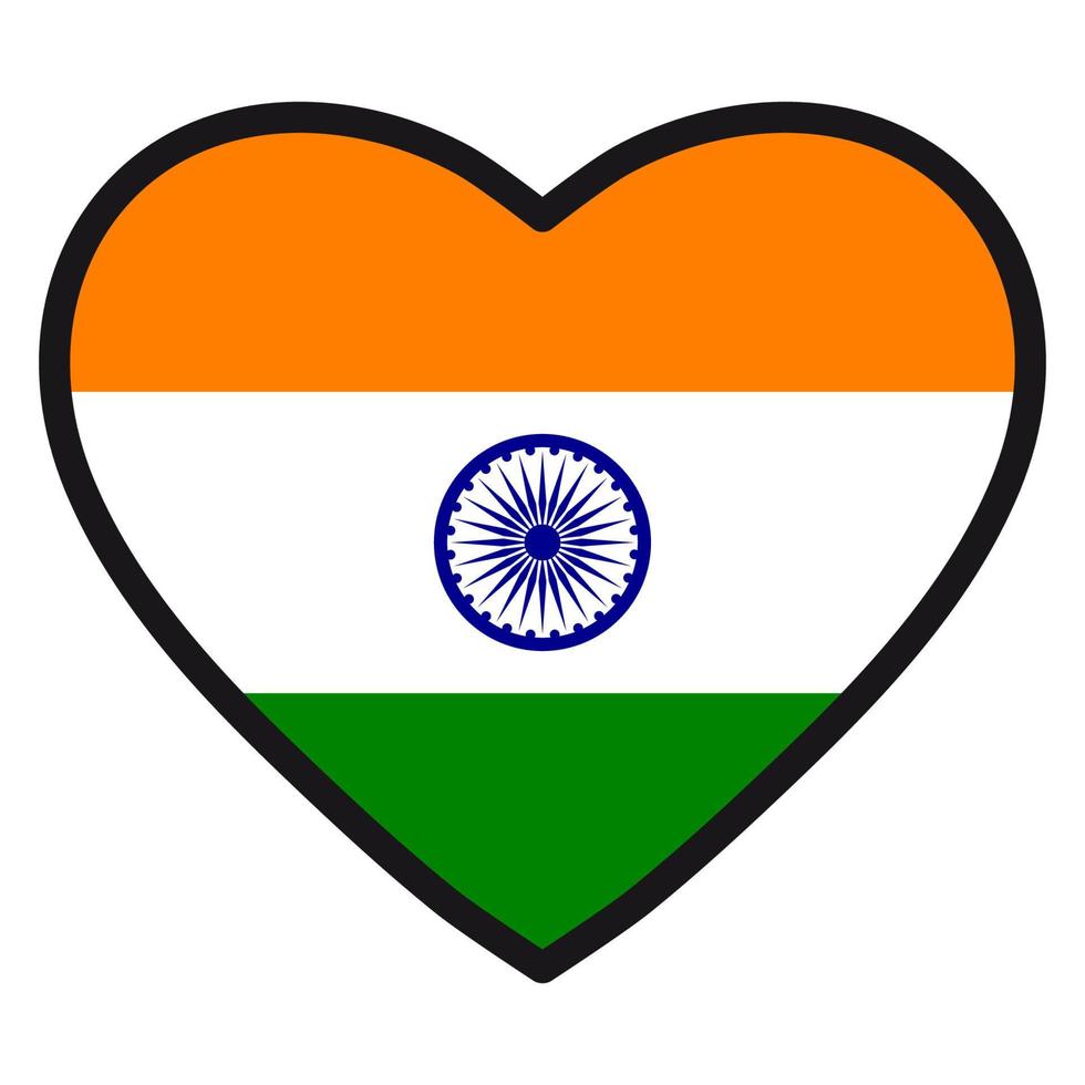 Flag of India in the shape of Heart with contrasting contour, symbol of love for his country, patriotism, icon for Independence Day. vector