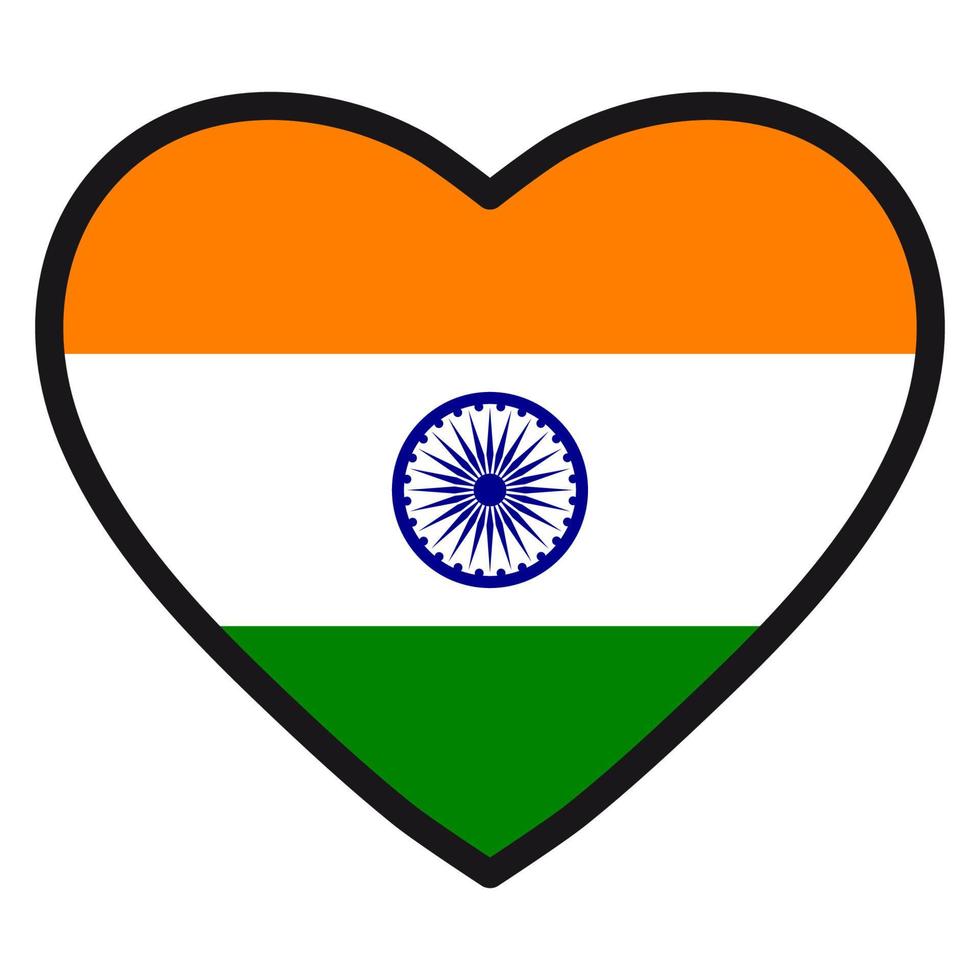 Flag of India in the shape of Heart with contrasting contour, symbol of love for his country, patriotism, icon for Independence Day. vector