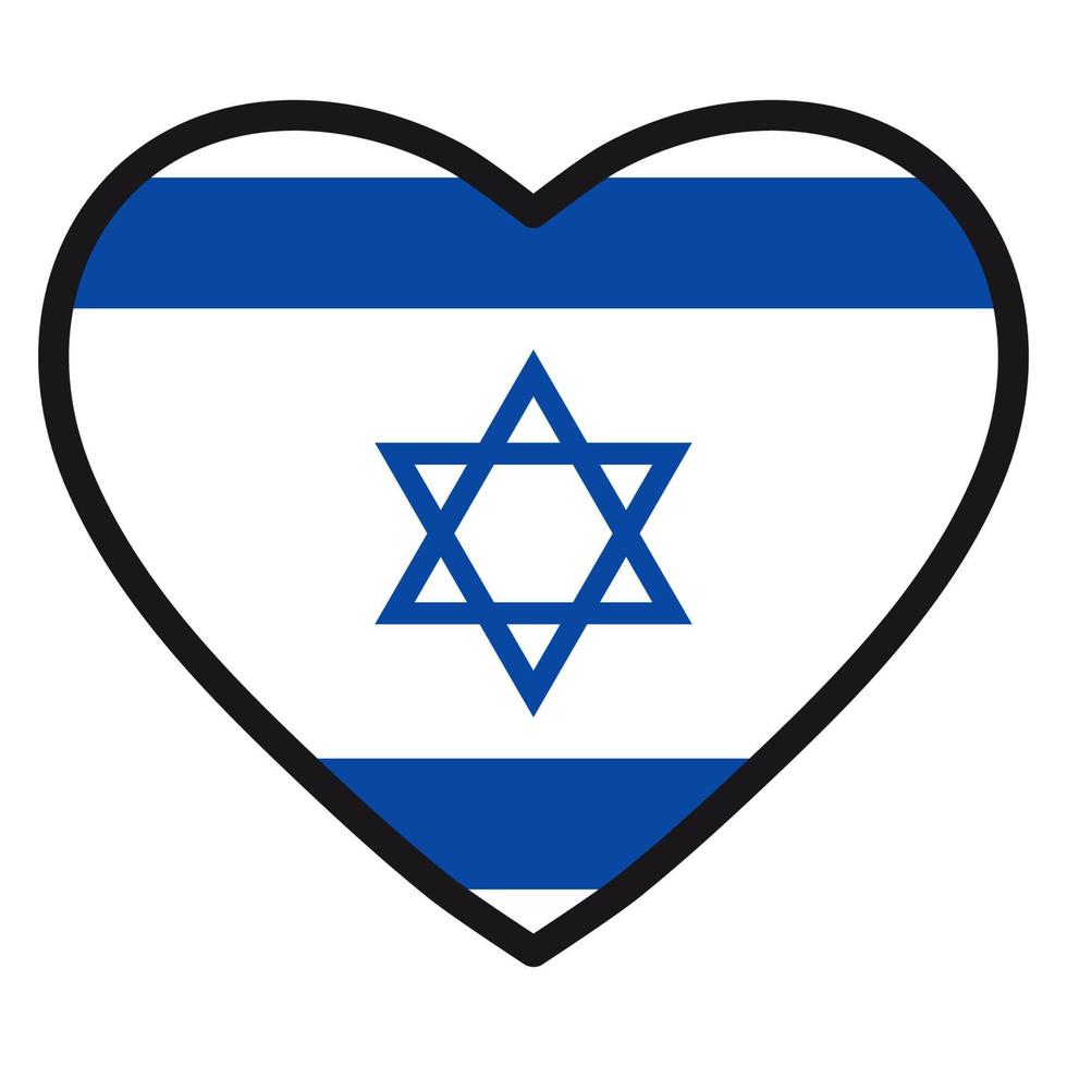 bandera de israel en forma de corazón con contorno contrastante, símbolo de amor por su país, patriotismo, icono del día de la independencia. vector