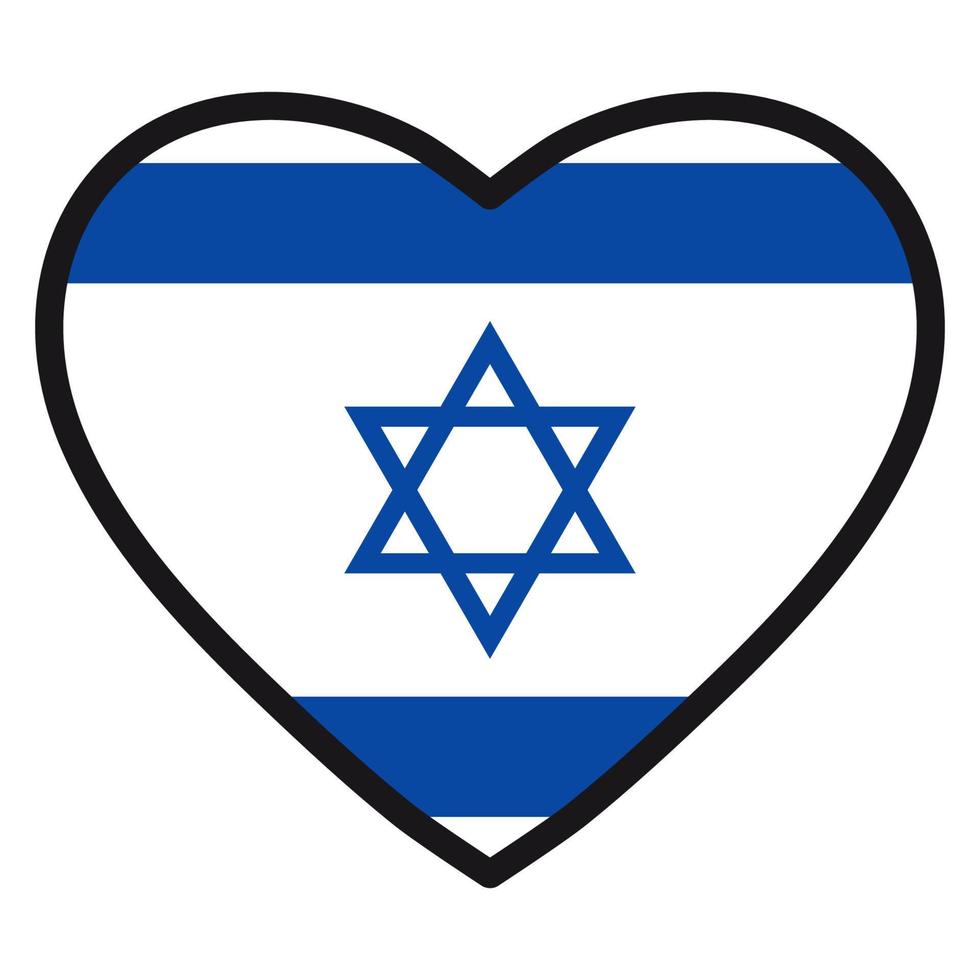 Flag of Israel in the shape of Heart with contrasting contour, symbol of love for his country, patriotism, icon for Independence Day. vector