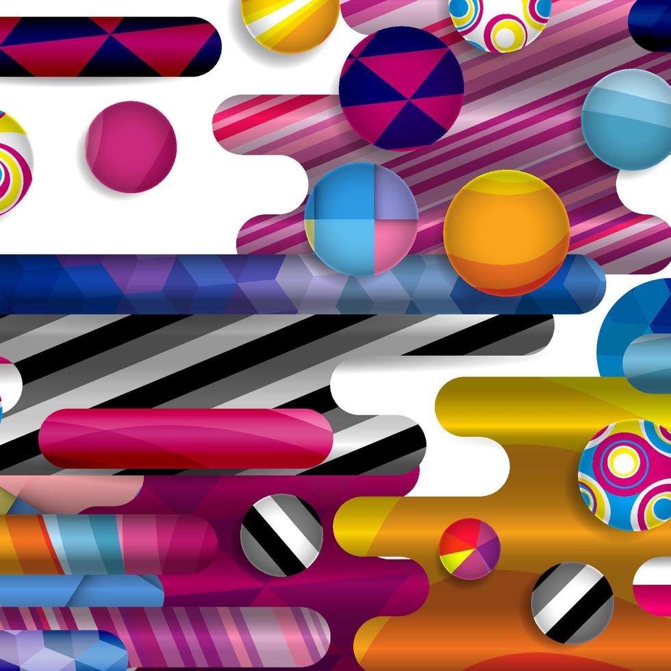 fondo abstracto vectorial futurista hecho de formas redondeadas, rayas, líneas y círculos con patrones de moda. vector