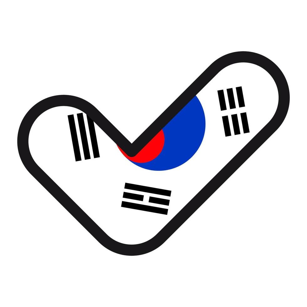 bandera de corea del sur en forma de marca de verificación, aprobación de signos vectoriales, símbolo de elecciones, votación. vector