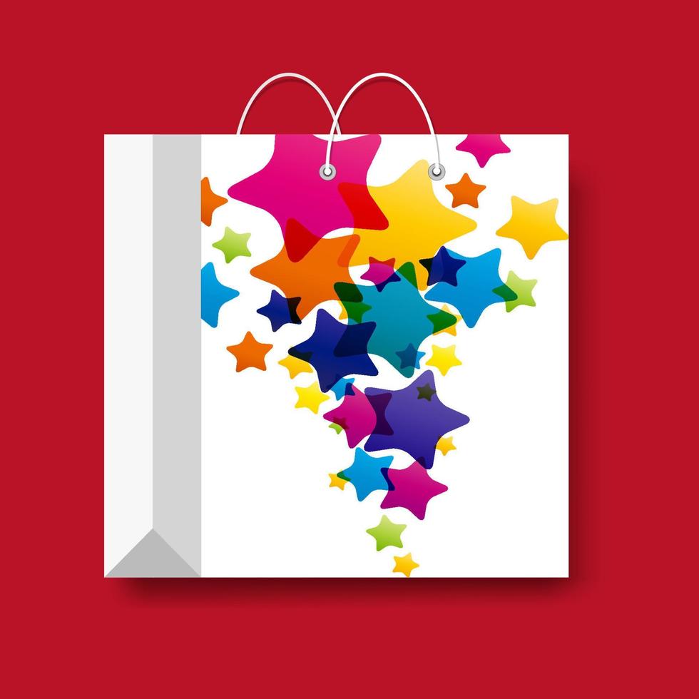 bolsa de papel de compras, símbolo de marketing vectorial aislado en un fondo rojo. vector