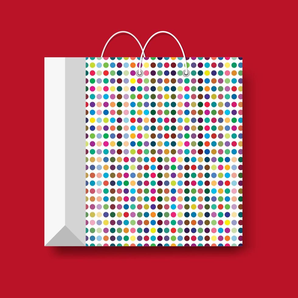 Shopping paper bag, vector marketing symbol isolated on a red background.