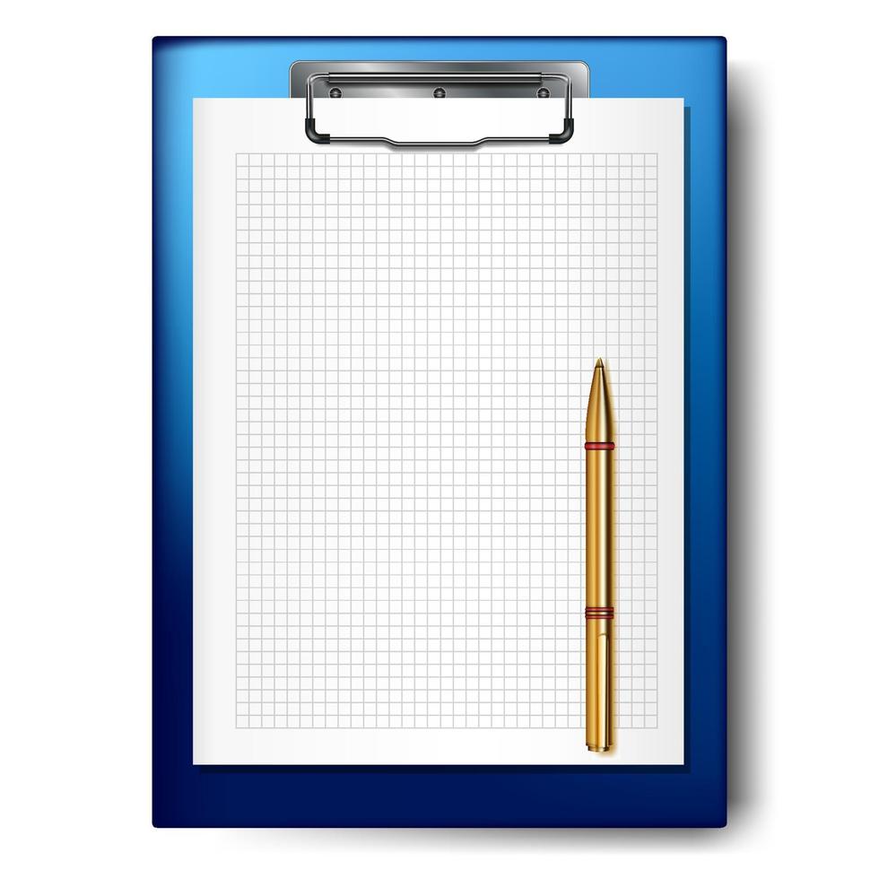 Clipboard, paper sheet, golden pen for business planning, to-do list. vector