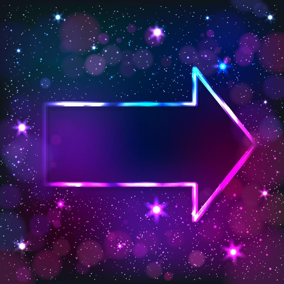 Colorful neon arrow frame on a dark star background, vector abstract illustration.