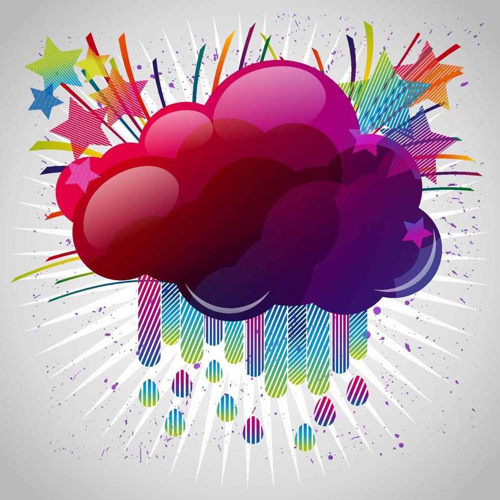 Abstract background with design elements. Cloud for your text, stars, raindrops. Vector illustration.