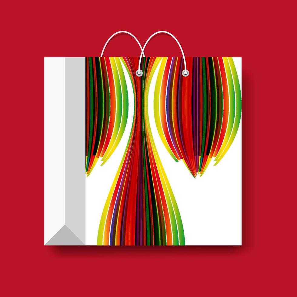 Shopping paper bag, vector marketing symbol isolated on a red background.