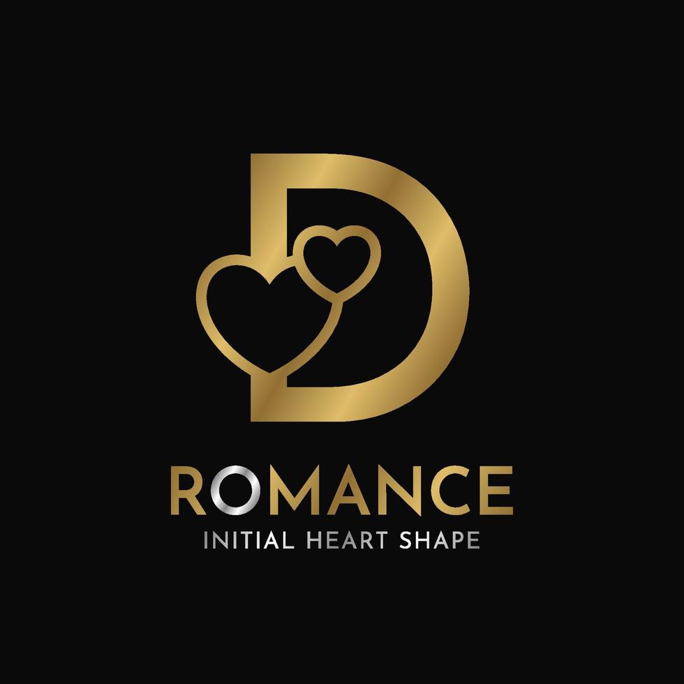 royal letter D with heart shape initial vector logo design