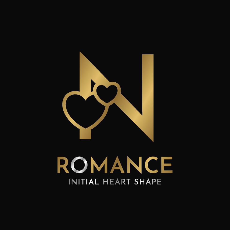 royal letter N with heart shape initial vector logo design