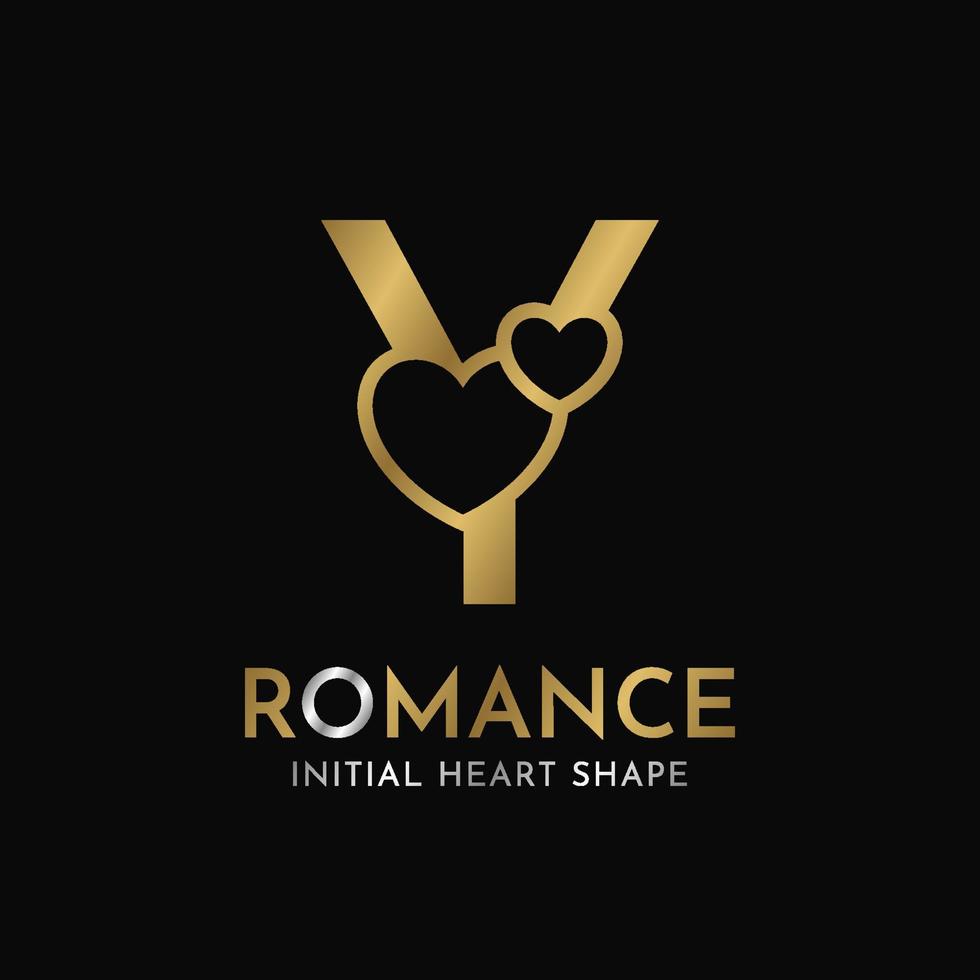royal letter Y with heart shape initial vector logo design