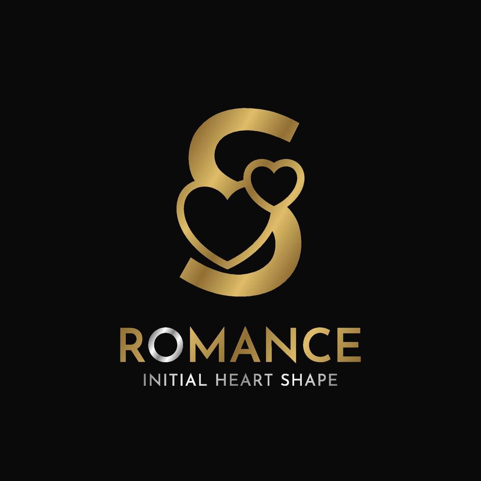royal letter S with heart shape initial vector logo design