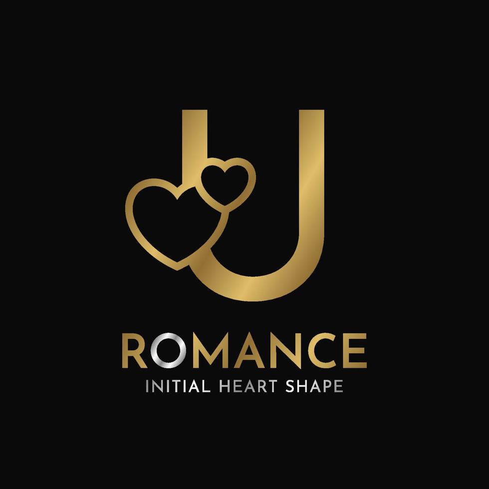royal letter U with heart shape initial vector logo design