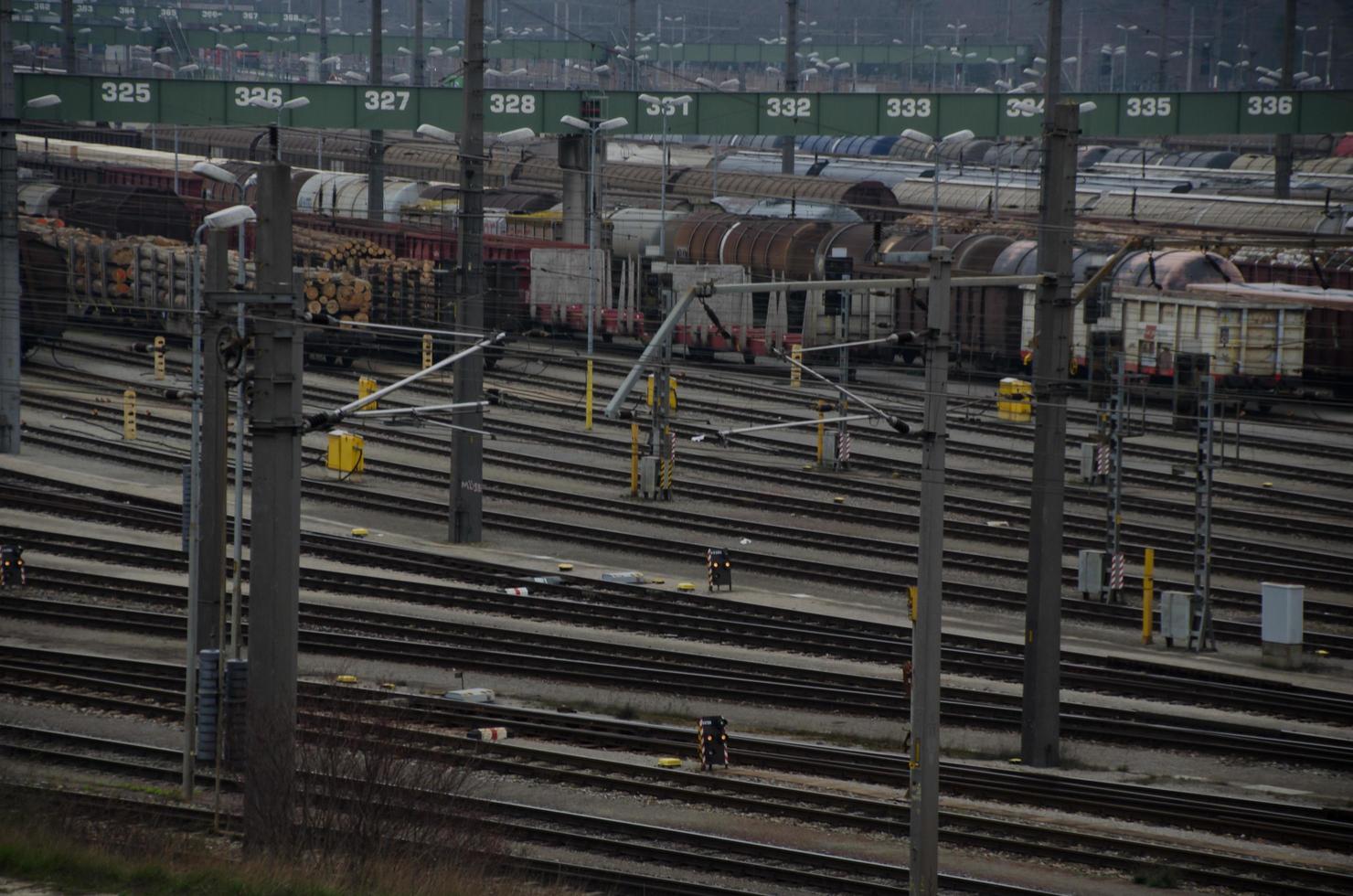 many rails with waggons photo