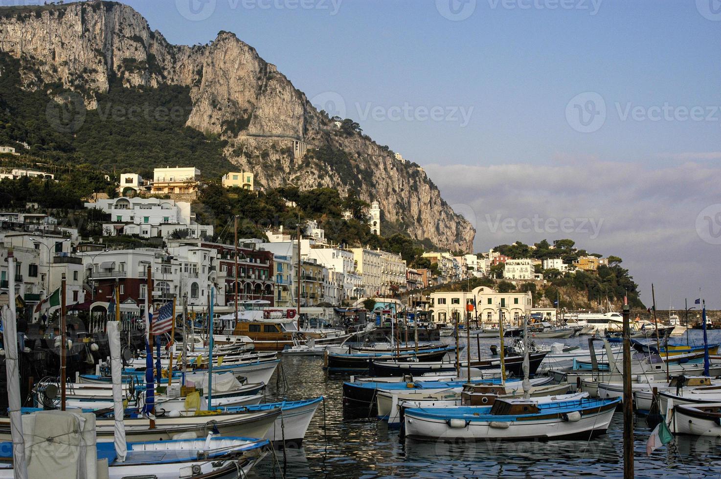 View of the main harbor on the Island of Capri, Italy just off the cost of Naples. photo