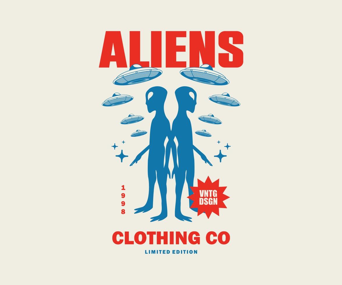 diseño de camisetas alienígenas, gráficos vectoriales, afiches tipográficos o camisetas ropa de calle y estilo urbano vector