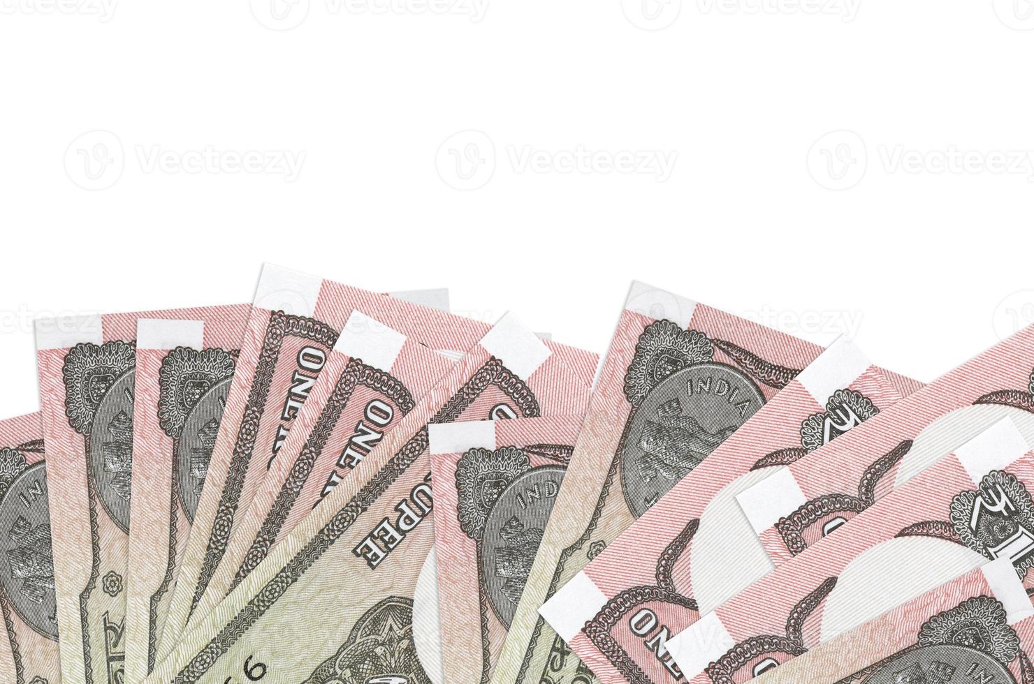 1 Indian rupee bills lies on bottom side of screen isolated on white background with copy space. Background banner template photo