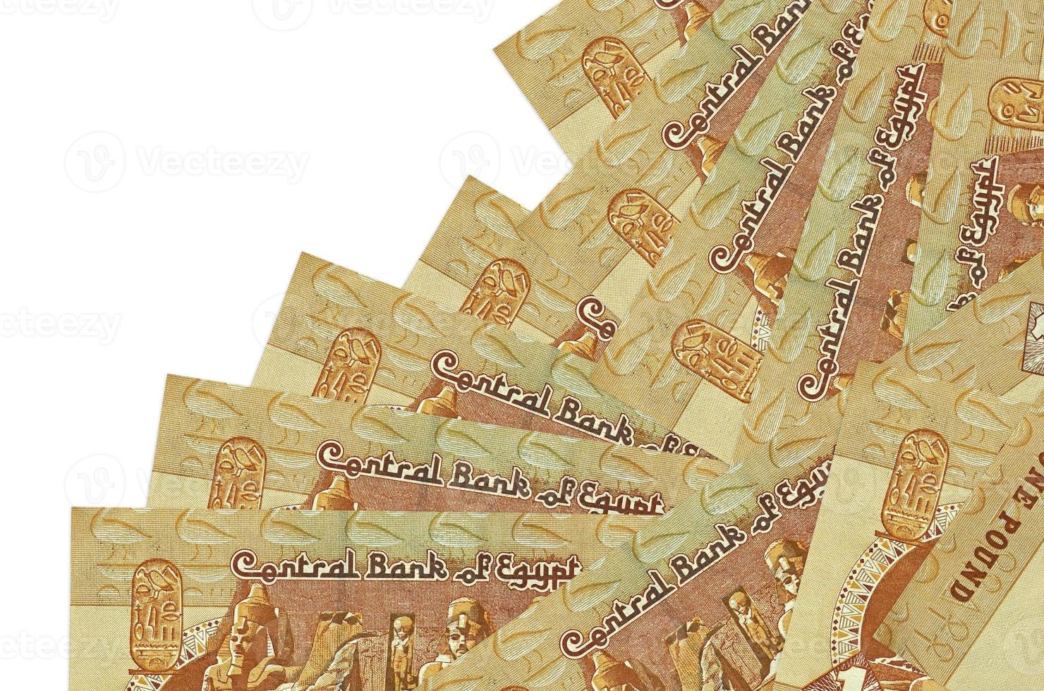 1 Egyptian pound bills lies in different order isolated on white. Local banking or money making concept photo