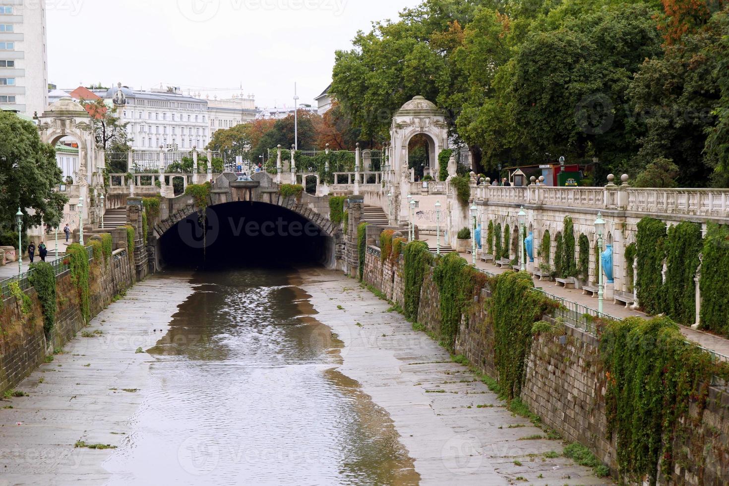 Travel to Vienna, Austria. The view on the bridge above the rivers canal in a city park. photo