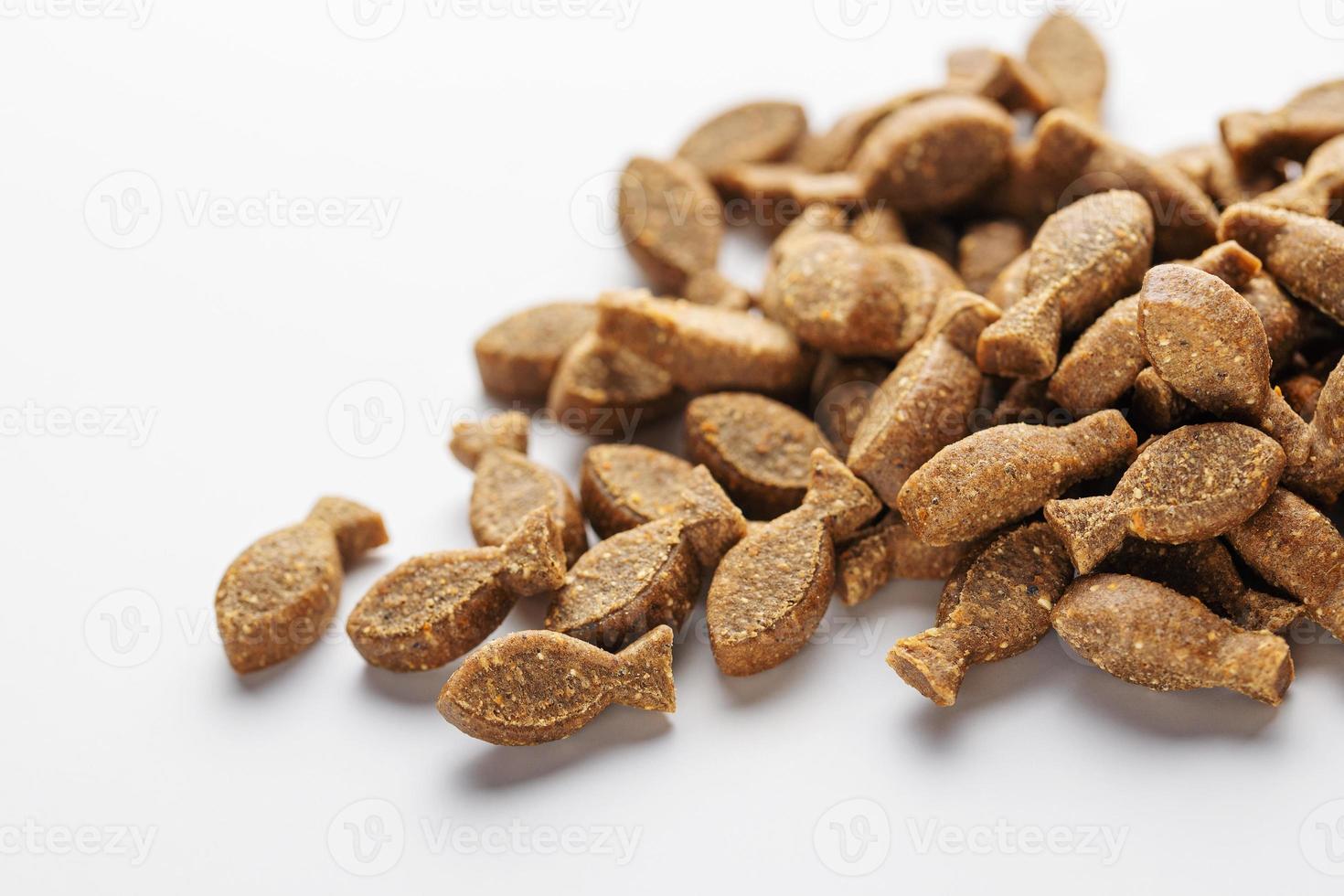 Granules of dry food for dogs on a white background. photo