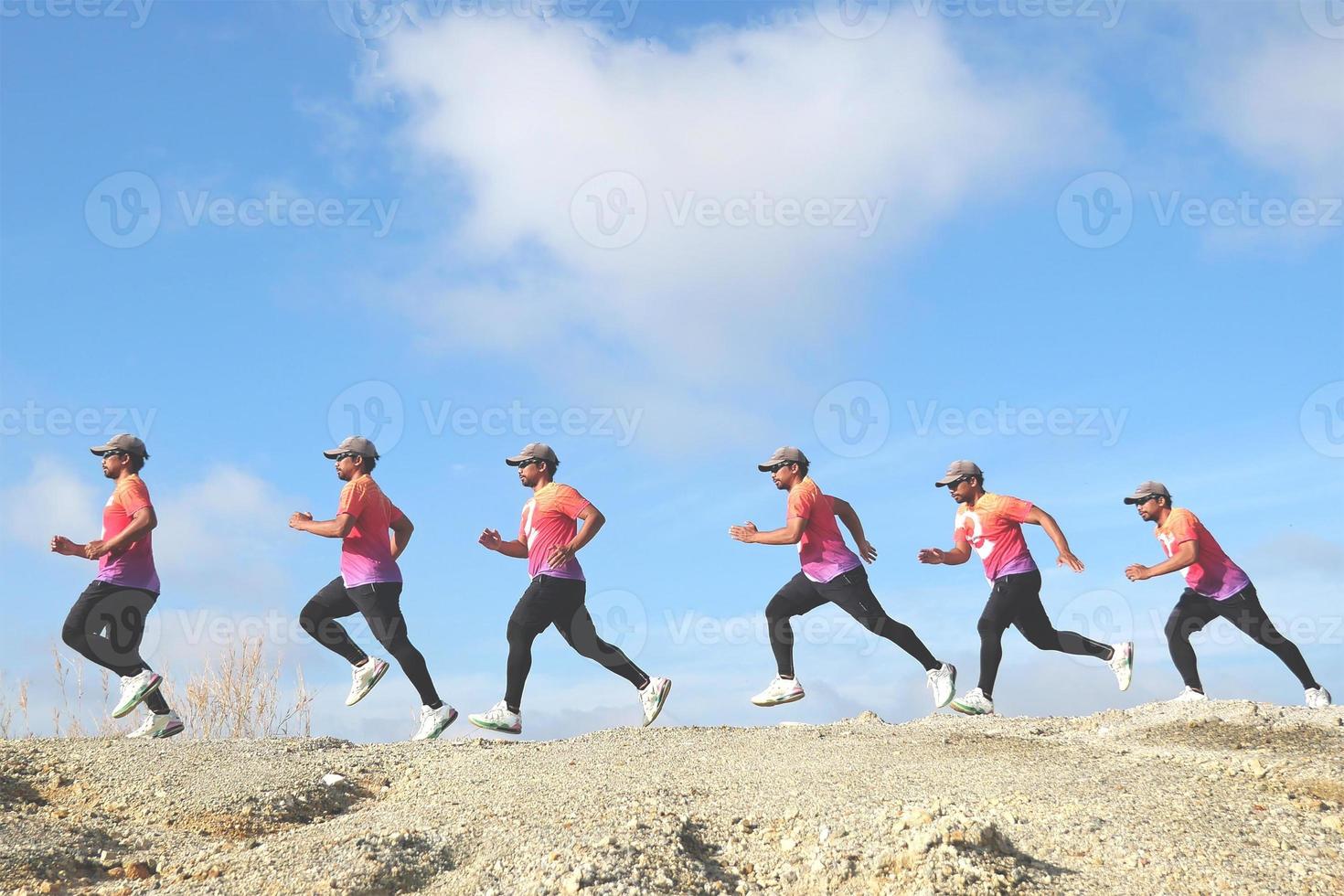 Asian man practicing running. exercise makes good health photo