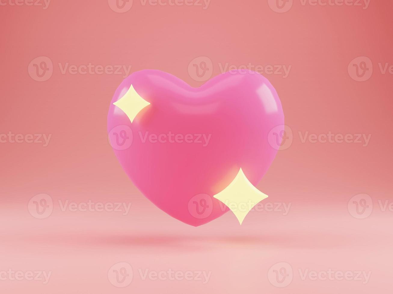 3d Pink heart isolated on light pink background with sparkle glow effect. Symbol. Romantic. Hearti icon. Valentine's Day. Wedding photo
