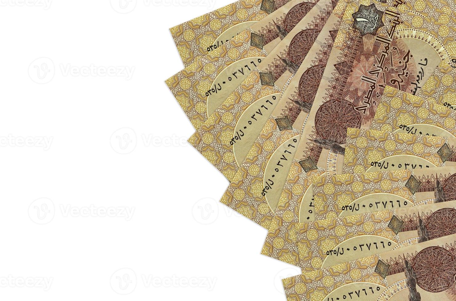 Los billetes de 1 libra egipcia se encuentran aislados en fondo blanco con espacio de copia. fondo conceptual de vida rica foto