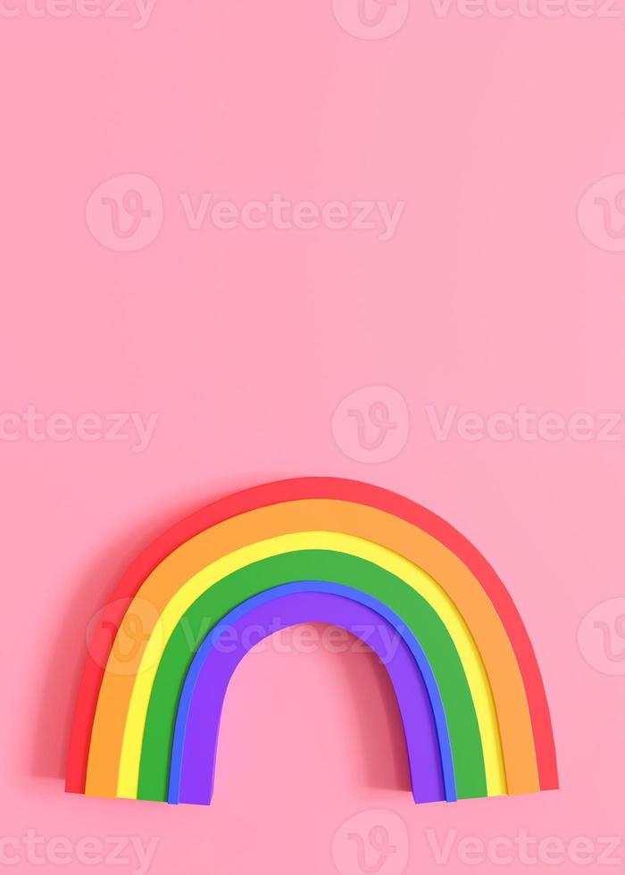 arco iris con colores lgbt sobre fondo rosa. copie el espacio para el texto publicitario. comunidad lgbt, incluye lesbianas, gays, bisexuales y personas transgénero. amar. diversidad, homosexualidad. procesamiento 3d foto