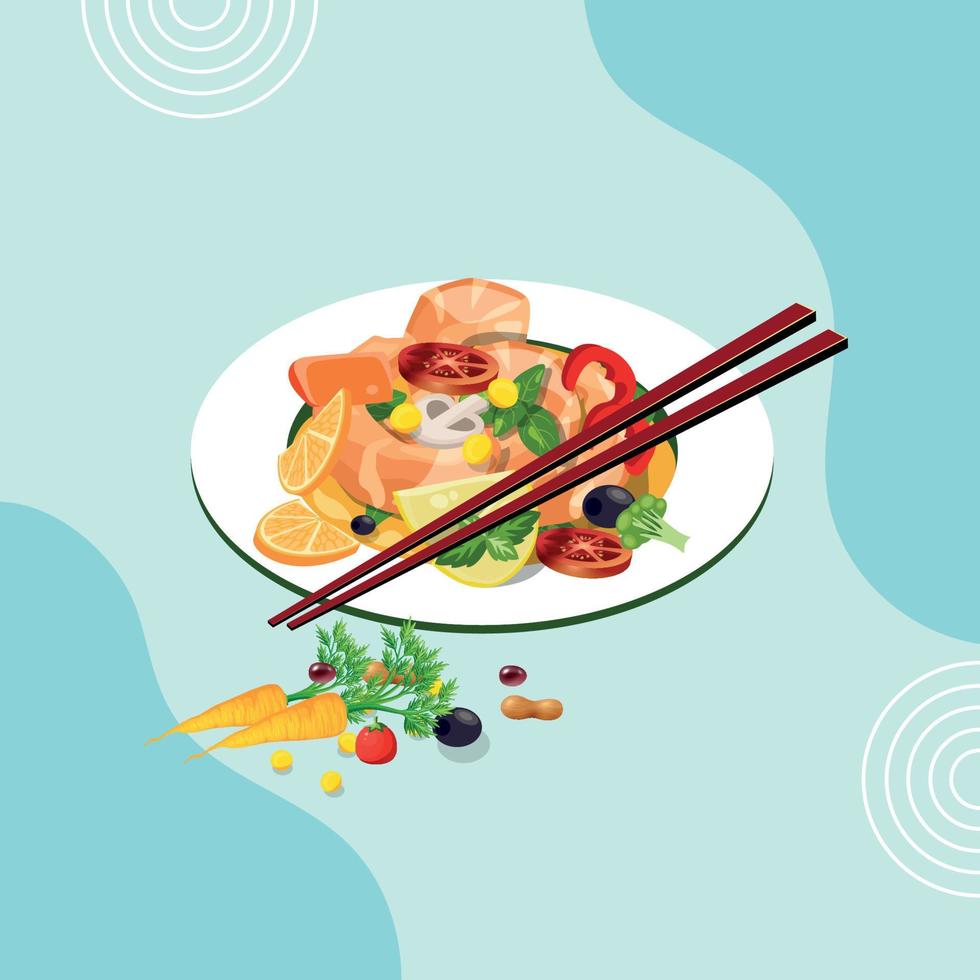 Healthy food and traditional restaurants, cooking, menu, vector illustration