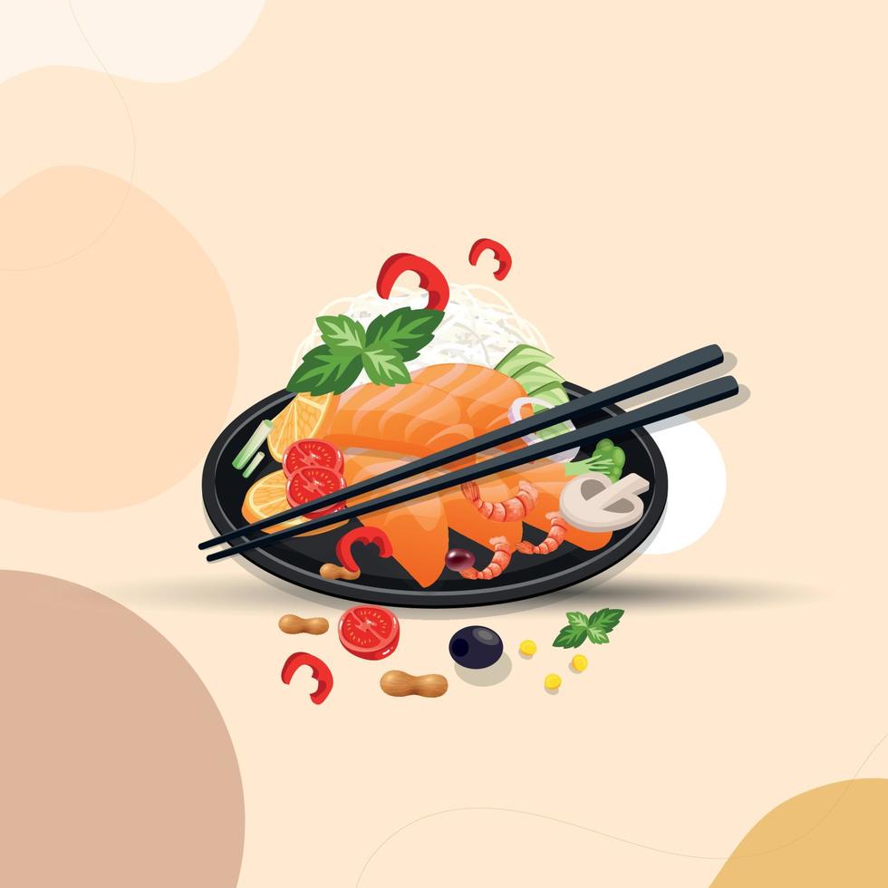 Healthy food and traditional restaurants, cooking, menu, vector illustration