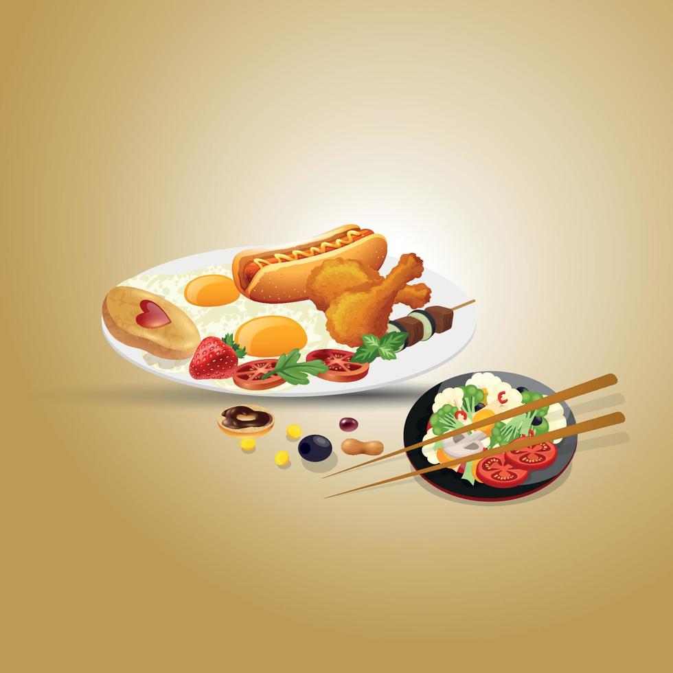 Healthy food and traditional restaurants, cooking, menu, vector illustration